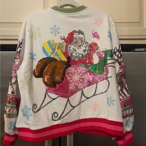 QUEEN OF SPARKLES Festive Santa Sweater - White, Red, Green